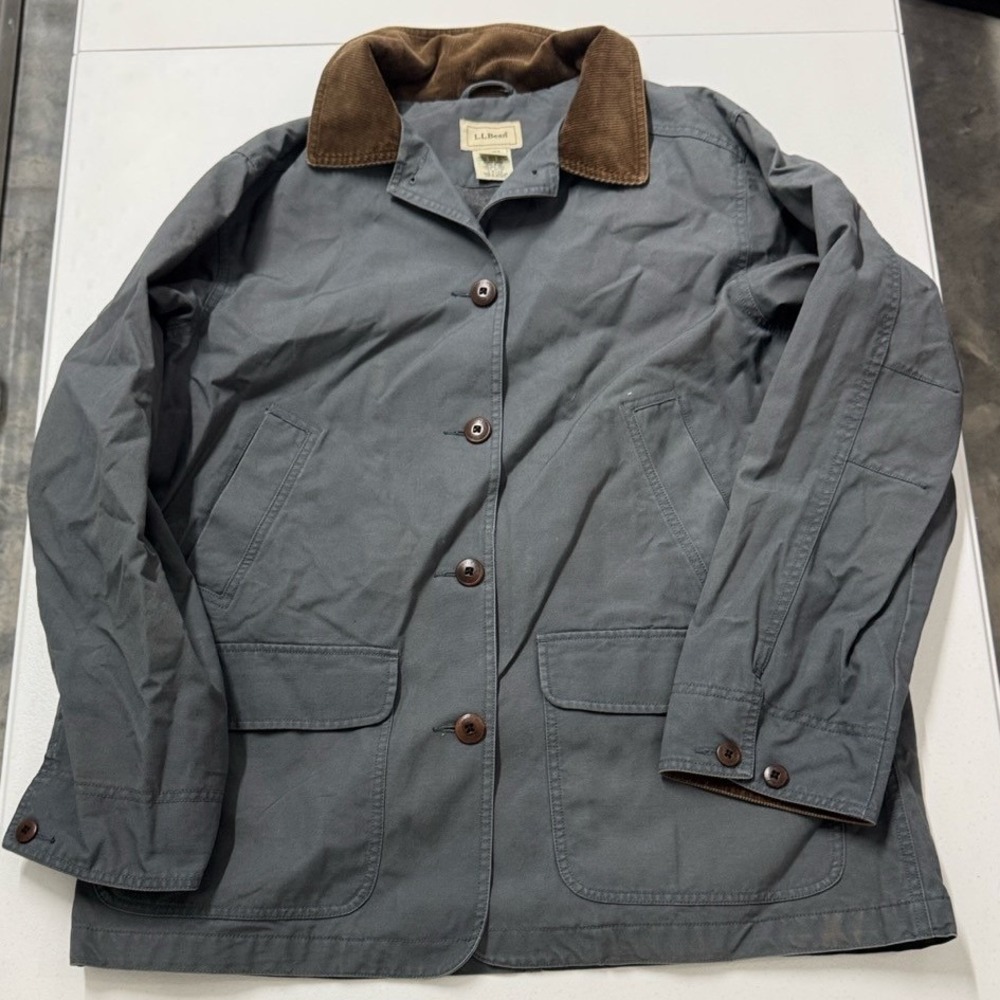 L.L. Bean Field Coat womans L Gray Excellent Corduroy Collar Barn Jacket